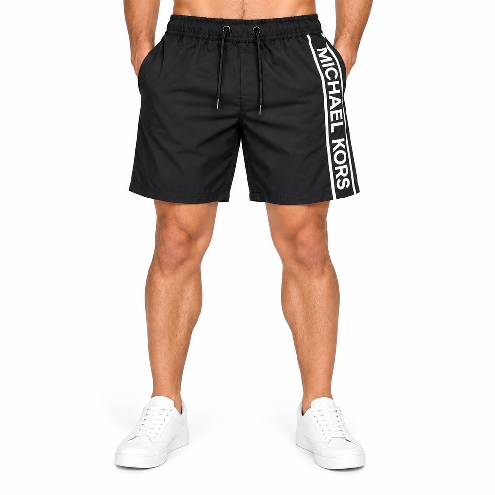 Michael Kors Mens Black Logo Graphic Swim Trunks Board Shorts Size L
